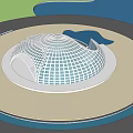 Modern Circular Architectural Stadium Design With White Grid Facade And Blue Interior Area 3d model