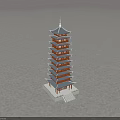 Traditional Multi Tiered Pagoda with Red Black Structure and Stone Base Design 3d model