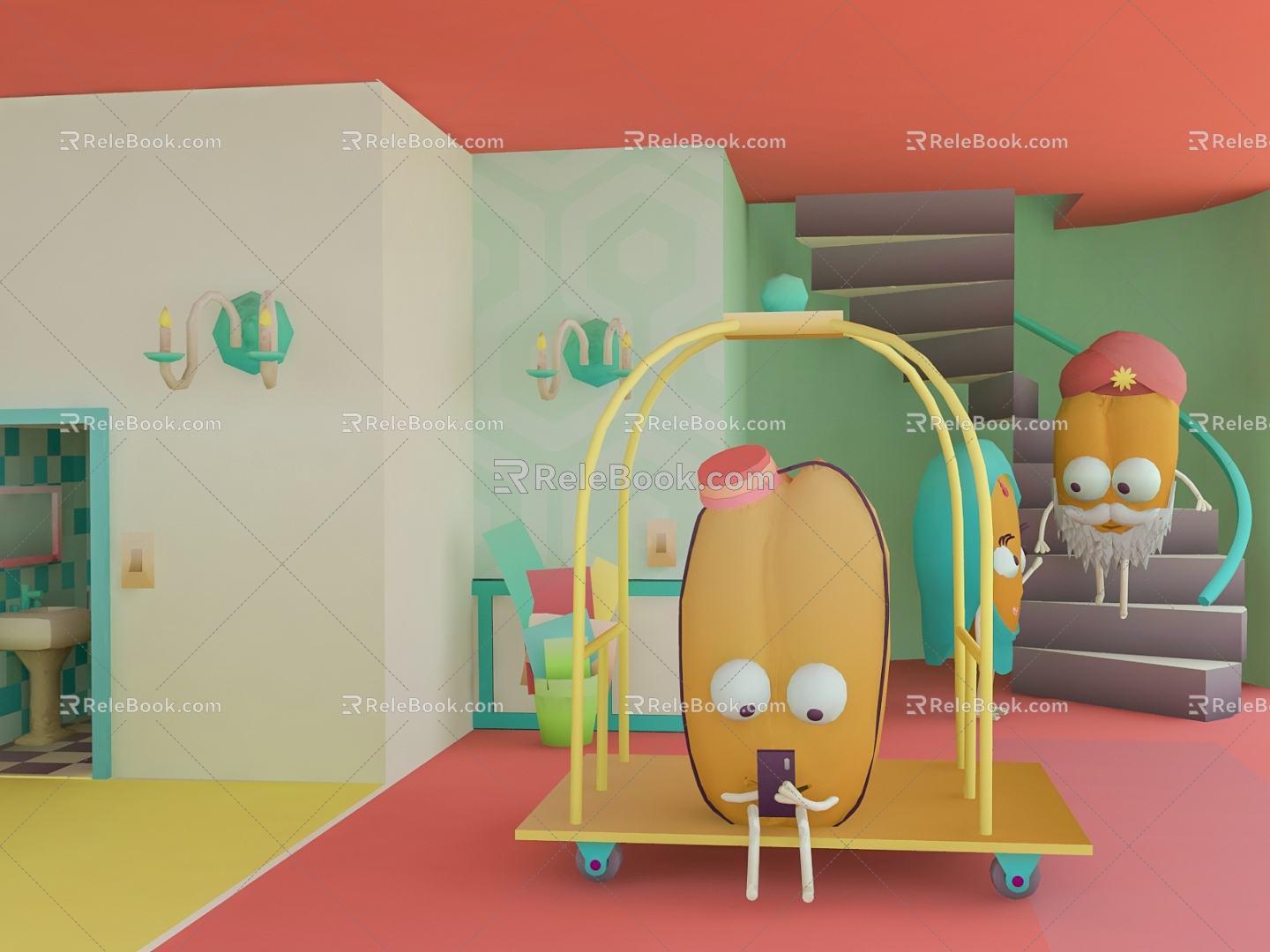 Cartoon indoor play children 3d model