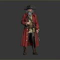 Pirate Man In Red Coat With Tricorn Hat Gray Beard And Belt Knife
