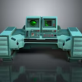 Electronic Control Console With Dual Green Display Monitors And Storage Drawers Design 3d model