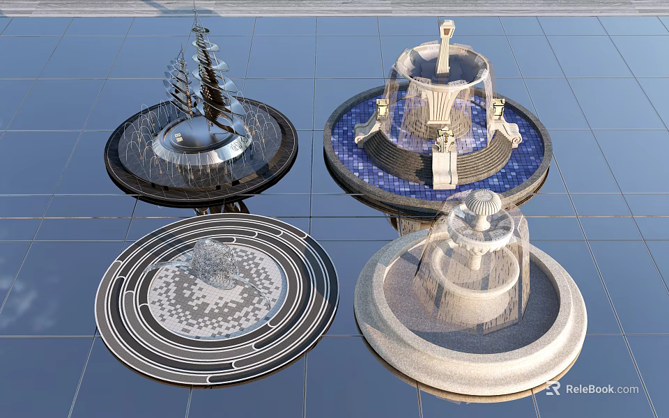 Various Garden Ornaments Featuring Circular Bases Carved Details Layered Structures And Geometric Patterns 3d model 