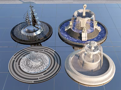 Various Garden Ornaments Featuring Circular Bases Carved Details Layered Structures And Geometric Patterns 3d model