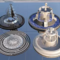 Various Garden Ornaments Featuring Circular Bases Carved Details Layered Structures And Geometric Patterns 3d model
