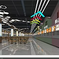 Spacious Food Court Restaurant Interior With Multiple Food Stalls Ceiling Lights And Tables Chairs