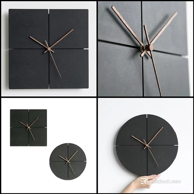 Modern Black Wall Clock With Various Shapes And Minimalist Design Stylish Copper Hands 3d model 