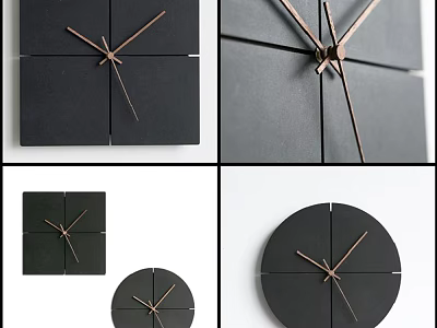 Modern Black Wall Clock With Various Shapes And Minimalist Design Stylish Copper Hands 3d model
