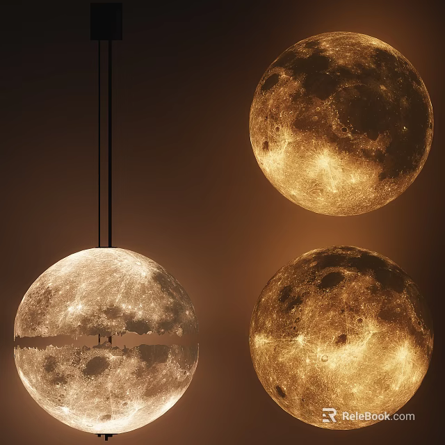 Modern Moon Shaped Floor Lamps with Realistic Lunar Surface Design and Warm Glow 3d model 