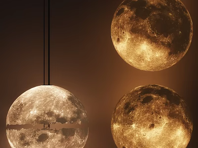 Modern Moon Shaped Floor Lamps with Realistic Lunar Surface Design and Warm Glow 3d model