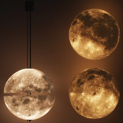 Modern Moon Shaped Floor Lamps with Realistic Lunar Surface Design and Warm Glow 3d model