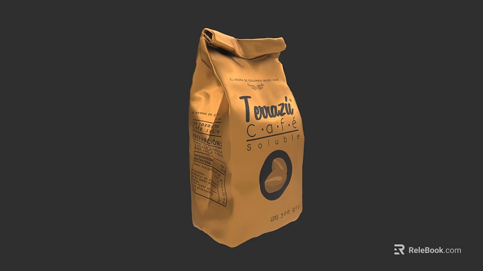 Tonnazzi Caffe Solubile Brown Coffee Bag With Brand Logo And Soluble Label 3d model 