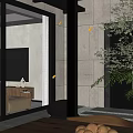 Modern Garden Landscape Design With Green Plants Stone Pathway And Glass Doors