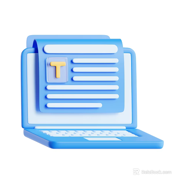 Blue Laptop Displaying Document with Yellow T Letter on Screen for Text Editing 3d model 