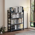 Modern Interior Black Frame Bookcase With Multi Tiered Shelves And Black White Books