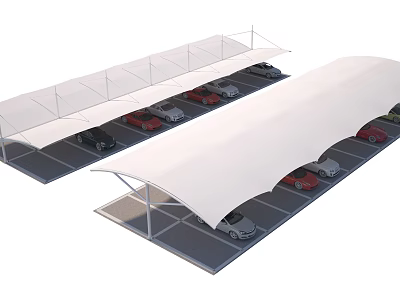 White Carport Canopy Covering Outdoor Parking Lot With Multiple Cars 3d model