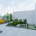 Modern Garden Design Featuring Glass Structure Green Plants Stone Path And Flower Beds