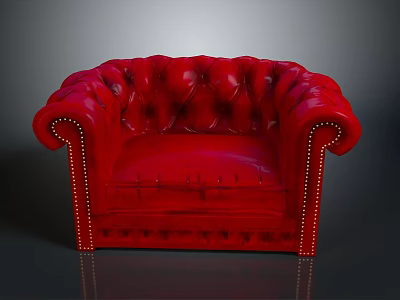 Red Tufted Sofa With Nailhead Trim Classic Design And Elegant Upholstery 3d model
