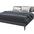 Modern Minimalist Gray Upholstered Double Bed With White Pillows And Black Legs