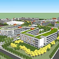 Modern School Buildings With Green Roofs Multiple Buildings Trees And Roads