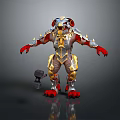 Fierce Beast Character Standing In Gold Silver Armor With Red Claws And Hammer
