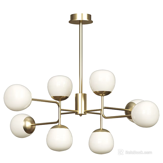 Modern Golden Metal Ceiling Chandelier with White Globe Shades and Elegant Design 3d model 