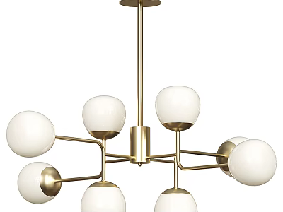 Modern Golden Metal Ceiling Chandelier with White Globe Shades and Elegant Design 3d model