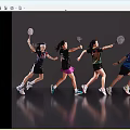 Women Playing Badminton In Dynamic Running Action With Rackets On Grey Background