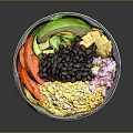 Healthy Fresh Bowl With Black Beans Avocado Shredded Cheese Tomato And Red Onions