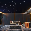 Luxury Home Theater Room With Starry Ceiling Comfortable Sofas And Ambient Lighting 3d model