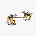 Two Yellow Mechanical Robot Dog Toys With Black Details And Joints