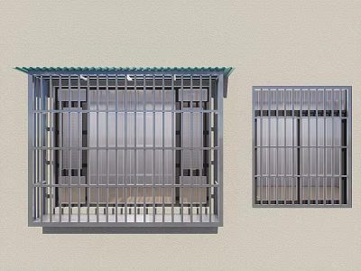 Metal Grilled Windows Installation On Exterior Wall With Security Bars Design 3d model