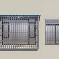 Metal Grilled Windows Installation On Exterior Wall With Security Bars Design 3d model