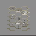 Stylish Hexagonal Wall Mounted Cabinet With Decorative Items And Storage Shelves