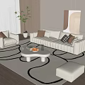 Modern Sofa Coffee Table Combination Lazy Sofa Green Planting Floor Lamp Hanging Picture Side Table 3d model