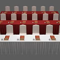 Large Rectangular Conference Table Setup With Red Tablecloths And White Chairs 3d model