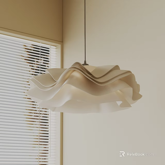 Modern White Wave Design Pendant Light in Interior With Window Blinds 3d model 