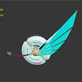 Futuristic Tech Device With White Circular Base And Teal Wing Shaped Parts
