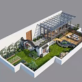 Roof Garden Design With Lush Lawn Greenery Glass Pavilion And Cozy Seating Area