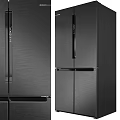 Modern Black Refrigerator Freezer With Stainless Steel Finish And French Door Design