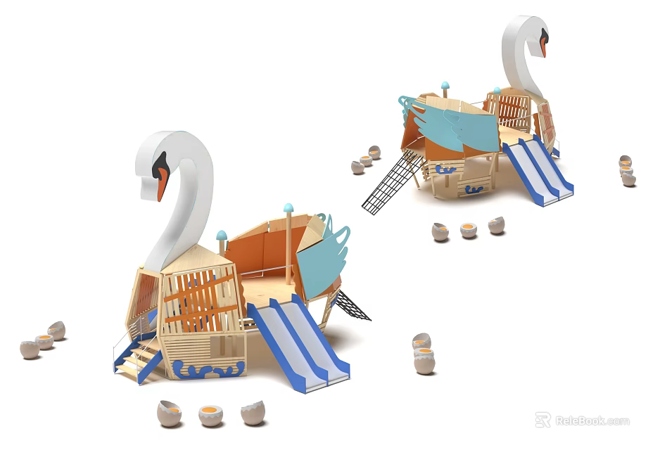 Swan Shaped Outdoor Playground Equipment With Slide And Steps For Kids 3d model 