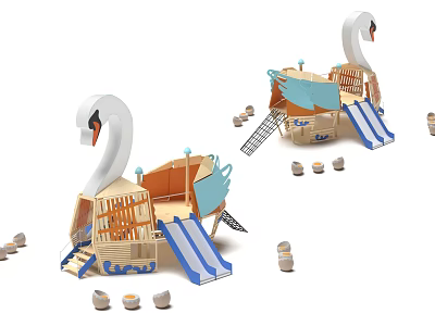 Swan Shaped Outdoor Playground Equipment With Slide And Steps For Kids 3d model