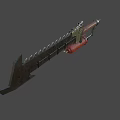 Mechanical Battle Axe Weapon Featuring Spiked Blade Metal Frame And Red Cylinder Component 3d model