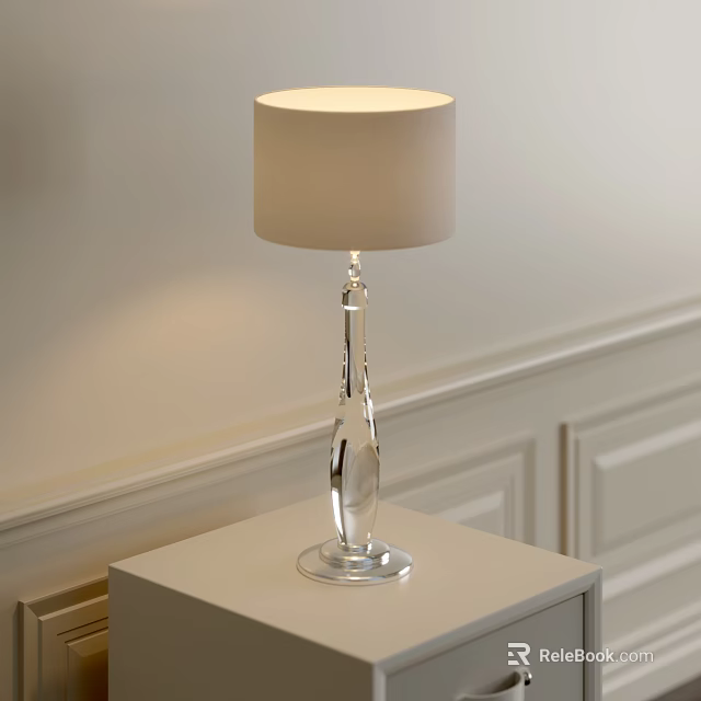 Modern Crystal Base Table Lamp With Cream Lampshade On Bedside Table 3d model 