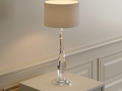 Modern Crystal Base Table Lamp With Cream Lampshade On Bedside Table 3d model