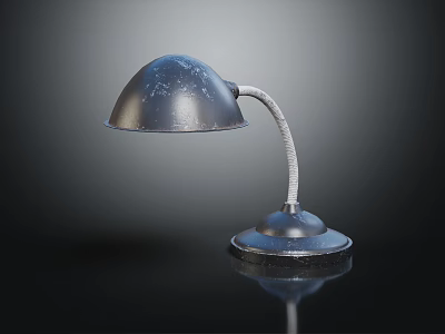 Vintage Industrial Metal Table Lamp Design With Curved Arm And Round Scratched Base 3d model