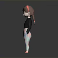 3D Girl Character with Brown Ponytail Blue Eyes Black Top and Colorful Pants