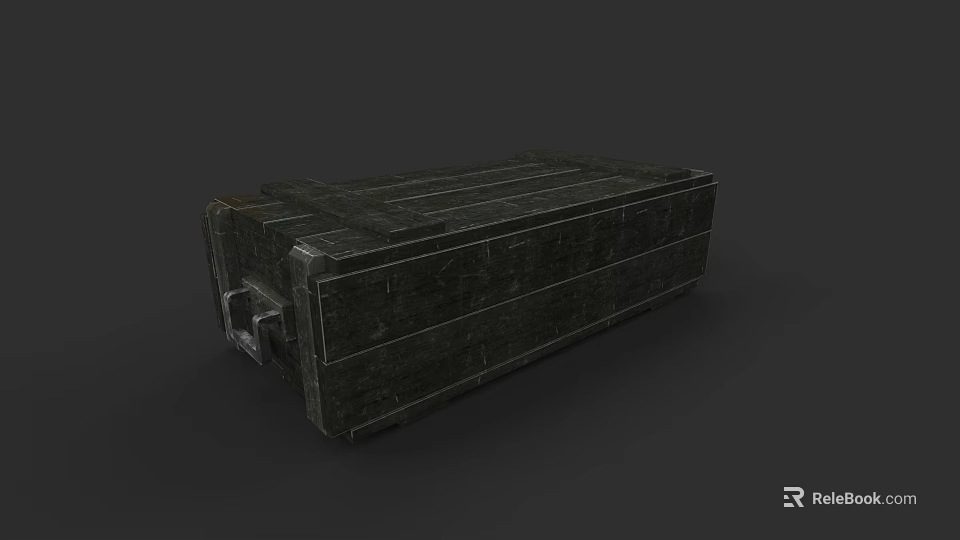 Dark Wooden Carved Box Sculpture With Textured Surface And Metal Latch 3d model 