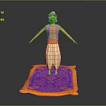 Male Character In Pink Vest Standing On Purple Flying Carpet With Yellow Edges