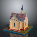 Cartoon Church Scene With Yellow Exterior Red Roof And Spire Tower