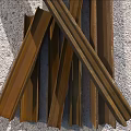 Old Rusted Brown Metal Strips Stacked On Rough Concrete Background Surface